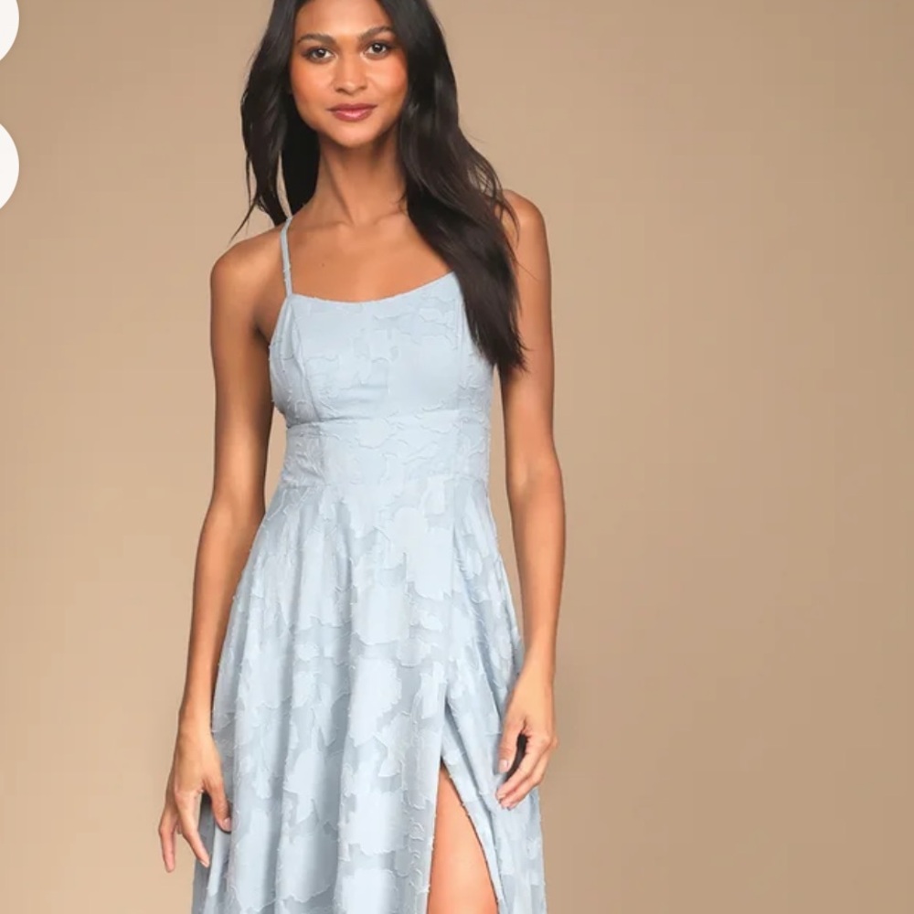 Lulu’s Let There Be Romance Slate Blue Burnout Floral Maxi Dress